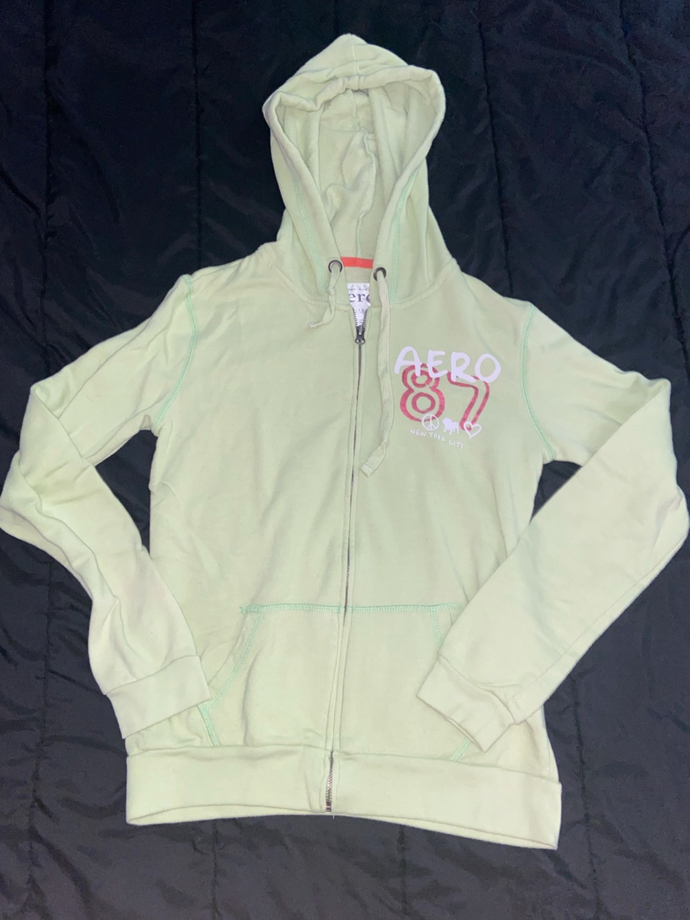 Aero Light Green Zip Hoodie with Graphic